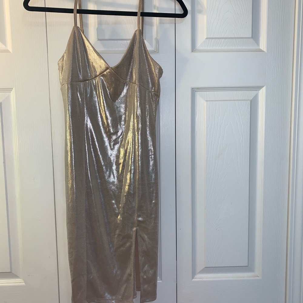 Forever 21 shimmery gold dress with slit